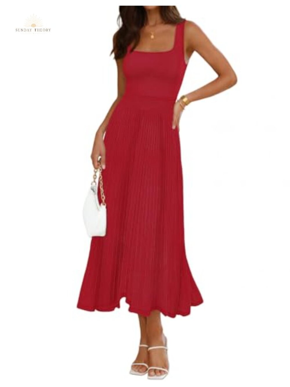 Women's Summer Midi Dress Sleeveless Square Neck A-Line Cocktail